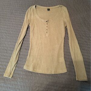 SHEIN Grey Waffle Knit Long Sleeve Henley